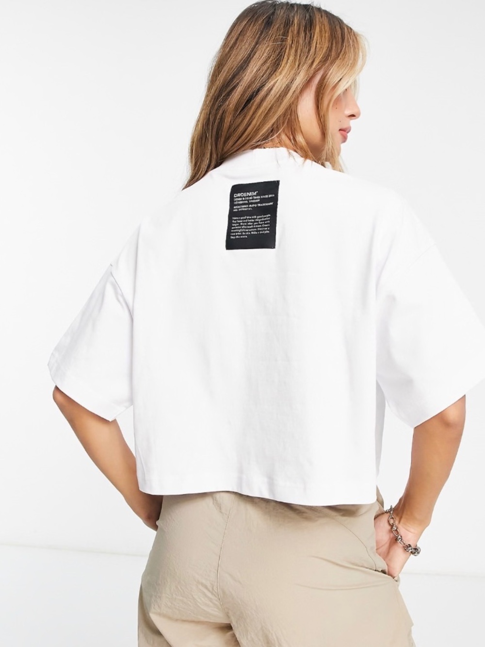 Dr Denim Vera Cropped Boxy Tee in White - Size L NWT